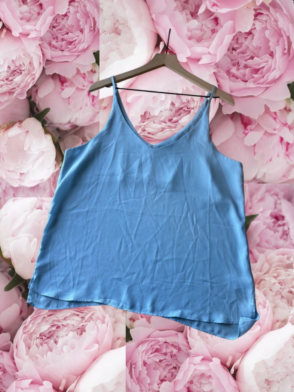 Light Blue Silk V-Neck Cami Top